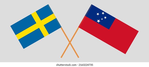 Crossed flags of Sweden and Samoa. Official colors. Correct proportion. Vector illustration
