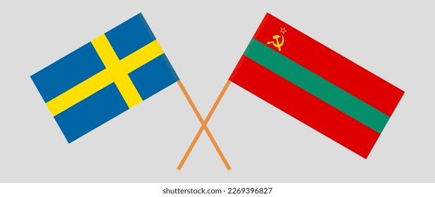 Crossed flags of Sweden and Transnistria. Official colors. Correct proportion. Vector illustration
