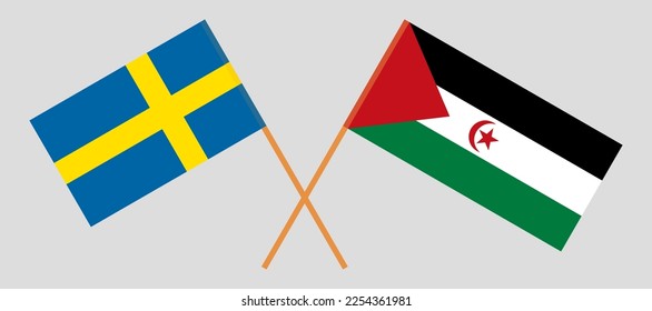 Crossed flags of Sweden and Western Sahara. Official colors. Correct proportion. Vector illustration
