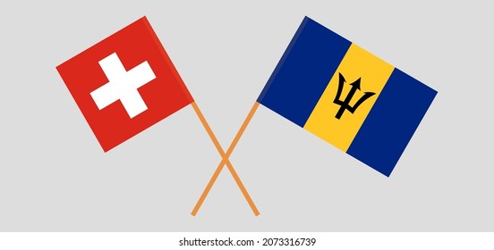 Crossed flags of Switzerland and Barbados. Official colors. Correct proportion. Vector illustration