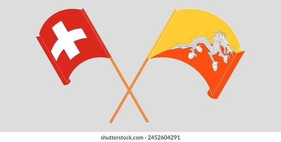 Crossed flags of Switzerland and Bhutan. Official colors. Correct proportion. Vector illustration
