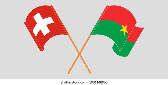 Crossed flags of Switzerland and Burkina Faso. Official colors. Correct proportion