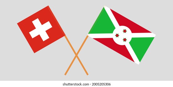 Crossed flags of Switzerland and Burundi. Official colors. Correct proportion