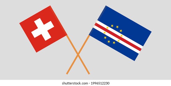 Crossed flags of Switzerland and Cape Verde. Official colors. Correct proportion