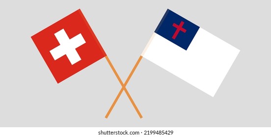 Banderas cruzadas de Suiza y cristiandad. Colores oficiales. Proporción correcta. Ilustración del vector