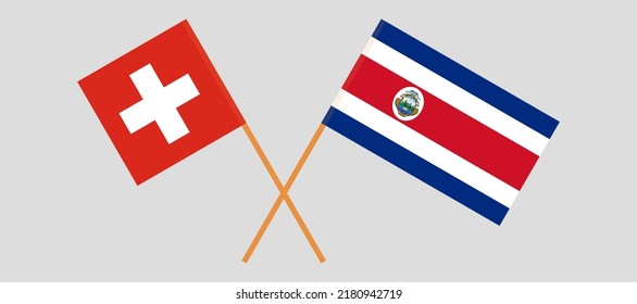 Crossed flags of Switzerland and Costa Rica. Official colors. Correct proportion. Vector illustration
