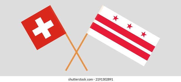 Crossed flags of Switzerland and the District of Columbia. Official colors. Correct proportion. Vector illustration
