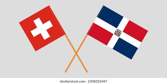 Crossed flags of Switzerland and Dominican Republic. Official colors. Correct proportion. Vector illustration
