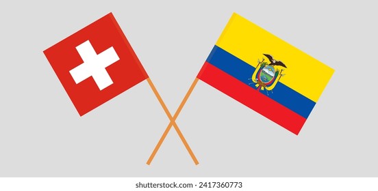 Crossed flags of Switzerland and Ecuador. Official colors. Correct proportion. Vector illustration
