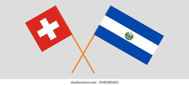 Crossed flags of Switzerland and El Salvador. Official colors. Correct proportion. Vector illustration
