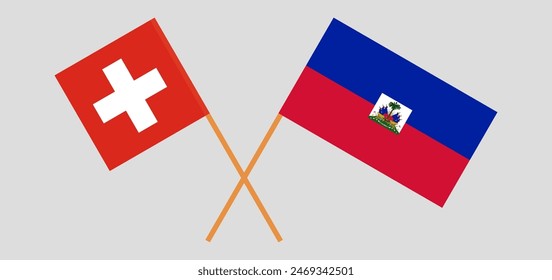 Crossed flags of Switzerland and Haiti. Official colors. Correct proportion. Vector illustration
