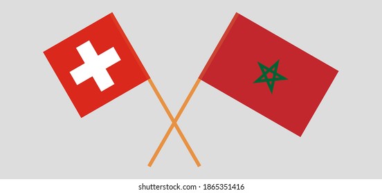 Crossed flags of Switzerland and Morocco