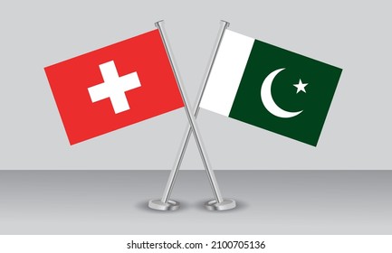 Crossed flags of Switzerland and Pakistan. Official colors. Correct proportion. Banner design