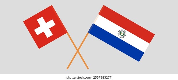 Crossed flags of Switzerland and Republic of Paraguay. Official colors. Correct proportion. Vector illustration.
