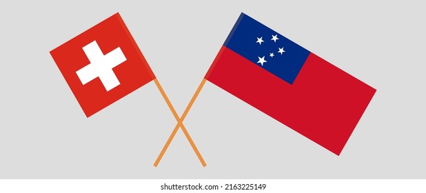 Crossed flags of Switzerland and Samoa. Official colors. Correct proportion. Vector illustration
