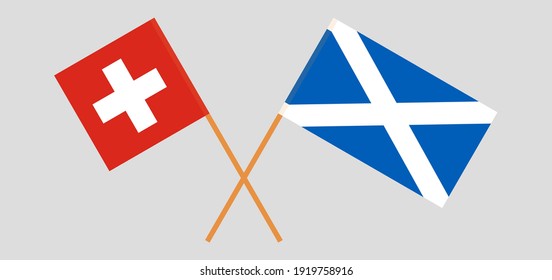 Crossed flags of Switzerland and Scotland. Official colors. Correct proportion