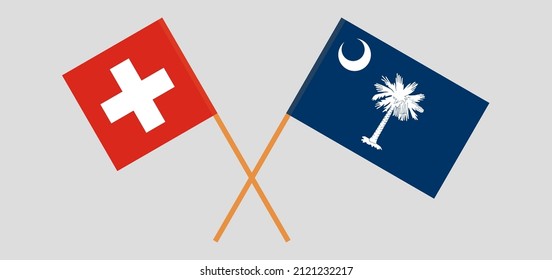 Crossed flags of Switzerland and The State of South Carolina. Official colors. Correct proportion. Vector illustration
