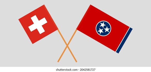 Crossed flags of Switzerland and the State of Tennessee. Official colors. Correct proportion