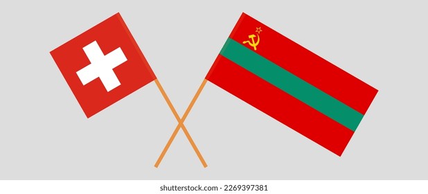 Crossed flags of Switzerland and Transnistria. Official colors. Correct proportion. Vector illustration

