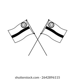 Crossed flags symbol. National identity sign. Patriotism vector element. White grey banners.