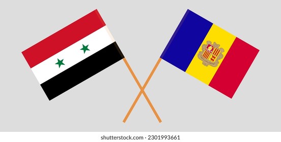 Crossed flags of Syria and Andorra. Official colors. Correct proportion. Vector illustration
