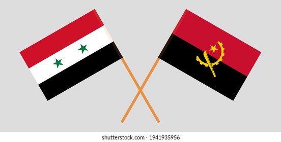 Crossed flags of Syria and Angola. Official colors. Correct proportion