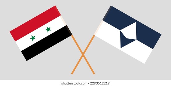 Crossed flags of Syria and Antarctica. Official colors. Correct proportion. Vector illustration
