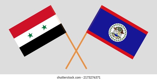 Crossed flags of Syria and Belize. Official colors. Correct proportion. Vector illustration
