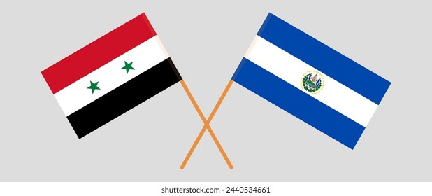 Crossed flags of Syria and El Salvador. Official colors. Correct proportion. Vector illustration
