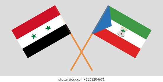 Crossed flags of Syria and Equatorial Guinea. Official colors. Correct proportion. Vector illustration
