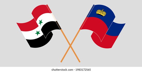 Crossed flags of Syria and Liechtenstein. Official colors. Correct proportion