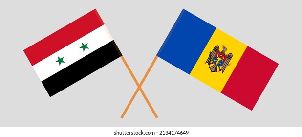 Crossed flags of Syria and Moldova. Official colors. Correct proportion. Vector illustration
