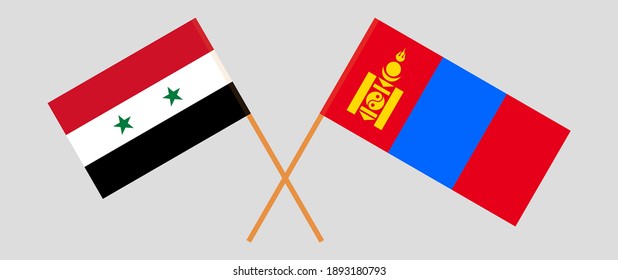 Crossed flags of Syria and Mongolia