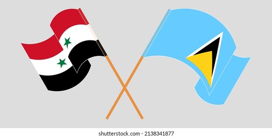 Crossed flags of Syria and Saint Lucia. Official colors. Correct proportion. Vector illustration
