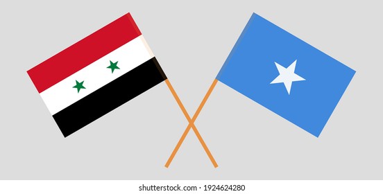 Crossed flags of Syria and Somalia. Official colors. Correct proportion