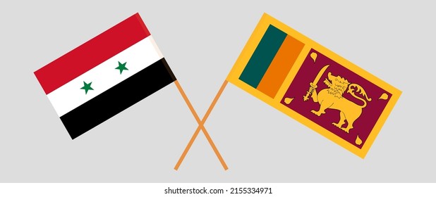 Banderas cruzadas de Siria y Sri Lanka. Colores oficiales. Proporción correcta. Ilustración del vector
