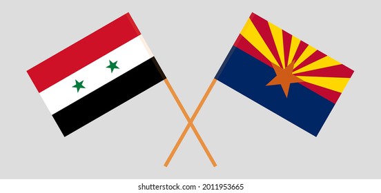 Crossed flags of Syria and the State of Arizona. Official colors. Correct proportion