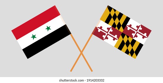 Crossed flags of Syria and the State of Maryland