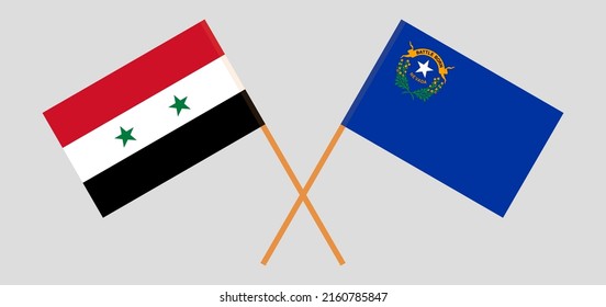Crossed flags of Syria and The State of Nevada. Official colors. Correct proportion. Vector illustration
