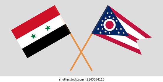 Crossed flags of Syria and the State of Ohio. Official colors. Correct proportion. Vector illustration
