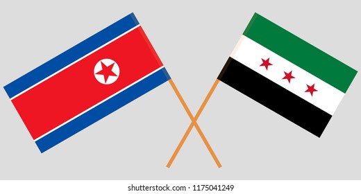 Crossed flags of Syrian National Coalition and North Korea. Official colors. Correct proportion. Vector illustration