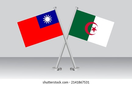 Crossed flags of Taiwan and Algeria. Official colors. Correct proportion. Banner design