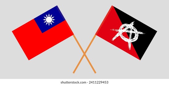 Crossed flags of Taiwan and anarchy. Official colors. Correct proportion. Vector illustration
