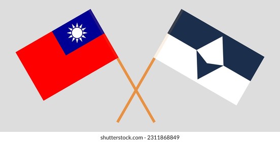 Crossed flags of Taiwan and Antarctica. Official colors. Correct proportion. Vector illustration
