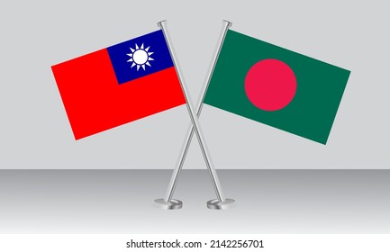 Crossed flags of Taiwan and Bangladesh. Official colors. Correct proportion. Banner design