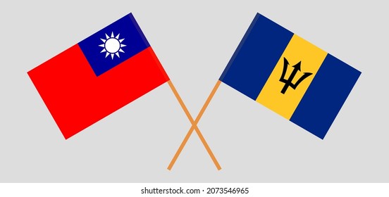 Crossed flags of Taiwan and Barbados. Official colors. Correct proportion. Vector illustration
