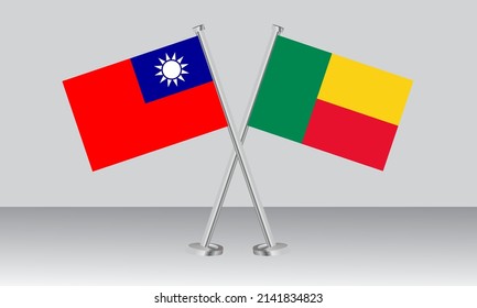 Crossed flags of Taiwan and Benin. Official colors. Correct proportion. Banner design