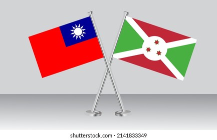 Crossed flags of Taiwan and Burundi. Official colors. Correct proportion. Banner design