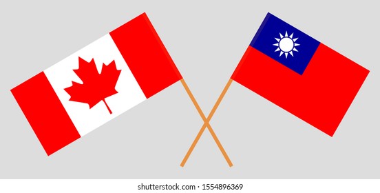 Crossed flags of Taiwan and Canada