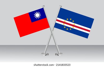 Crossed flags of Taiwan and Cape Verde. Official colors. Correct proportion. Banner design